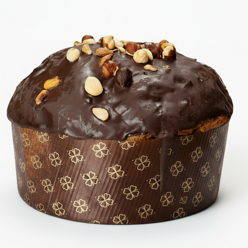 Panettone Artigianale  Cioccolato Fondente, Crema Alla Nocciola, Ricoperto Al Fondente Mandorle, Pistacchio E Nocciole Salate – Novità 2024- don Peppuccio