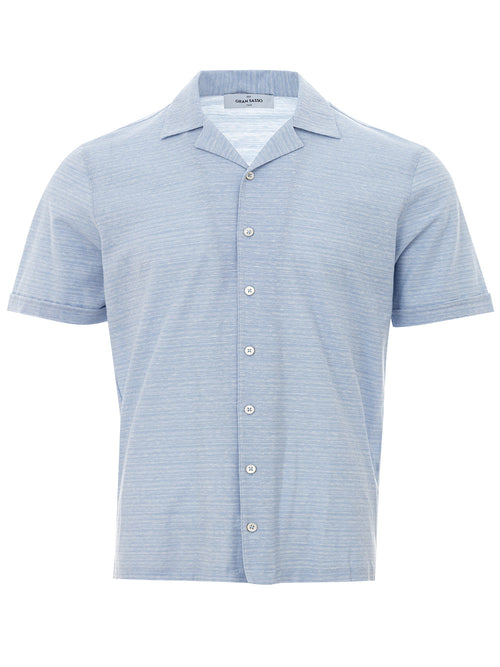 Gran Sasso Camicia a Mezza Manica Azzurra Misto Lino da uomo