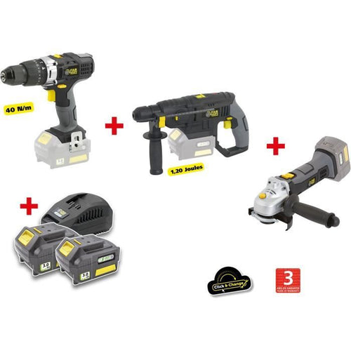 X-FIT PACK 'BIG WORK' 3 macchine 18V + 2 batterie 18V 3.0Ah: Trapano / Avvitatore + Martello Perfo + Smerigliatrice angolare