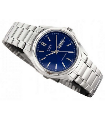 Orologio Casio per uomo Serie MTP-1239, sfondo quadrante argento, blu e nero in acciaio, con segna data