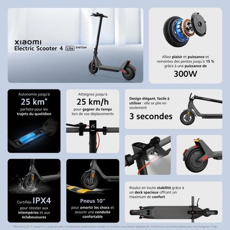 Scooter elettrico - XIAOMI - Electric Scooter 4 Lite 2nd Gen - Pneumatici 10 - 300 W Max - 10,4 Ah - Autonomia 25 km