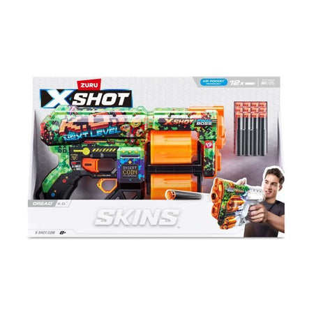Lanciatore di freccette - ZURU - X-SHOT Dread - Doppia canna rotante - 7 design - Gittata 27 m