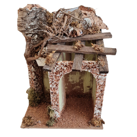 Capanna grotta vuota con arco in legno per natività presepe natalizio