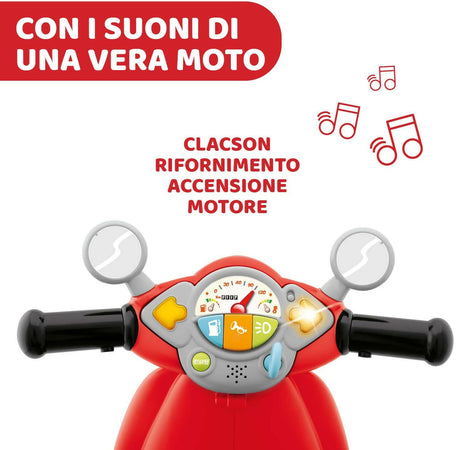 CHICCO Vespa - modello Bambini Primavera colore ROSSO, Moto Giocattolo Cavalcabile con Pannello Elettronico, Luci e Suoni, Ruote di Supporto Rimuovibili, Max 25 Kg - Giochi per Bambini 1-3 Anni