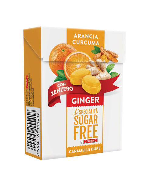 Caramelle senza zucchero, dure con Arancia, Zenzero e Curcuma 50g Serra gusto pieno e intenso