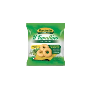 Taralli senza Glutine alle erbette 30g Farabella fonte di fibre, senza lattosio e senza lievito.