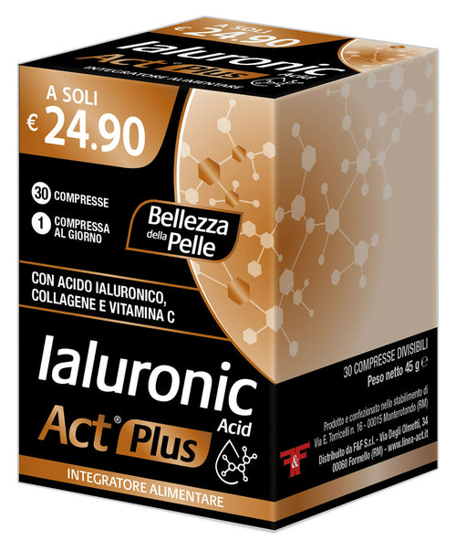 IALURONIC ACID ACT PLUS Integratore alimentare con Acido ialuronico e Collagene per la compattezza l’idratazione e l’elasticità della pelle 30 compresse