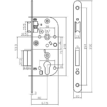 Serratura a mortaio con foro cilindro - YALE - Y60R-A40/N - asse 40mm - cassa 148mm - Porta d'ingresso, locali sensibili - Nero