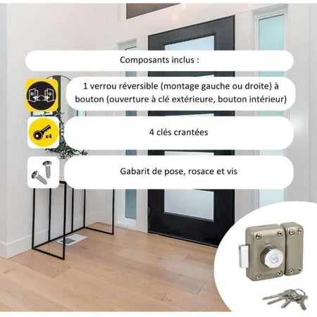 Pulsante/Cilindro serratura serratura - YALE - YV25BT-45 - Protezione antistrappo - 4 chiavi - Beige