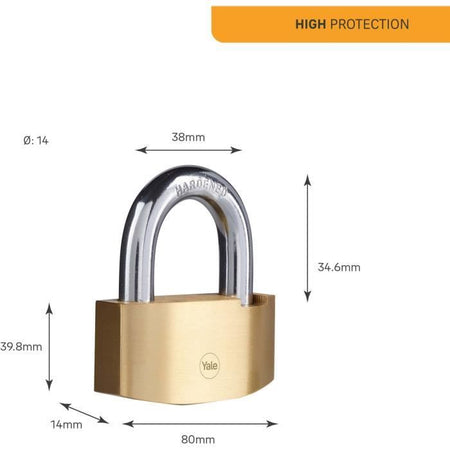 Lucchetto di sicurezza a martello - YALE - Y2B/80/138/1 - Ottone 80 mm - Arco in acciaio cementato - 3 chiavi