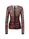 Dolce & Gabbana Maglia a Manica Lunga in Tulle Nero Stampa Ciliegie da donna