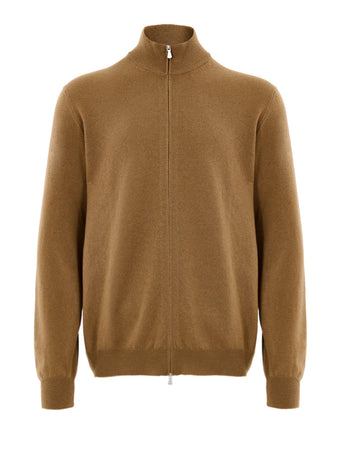 Gran Sasso Maglione Cardigan in Lana Marrone con Zip da uomo