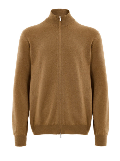Gran Sasso Maglione Cardigan in Lana Marrone con Zip da uomo