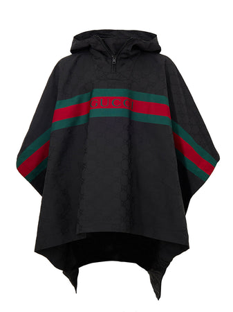 Gucci Mantella Nera con Logo Web e Stampa Monogramma GG da uomo