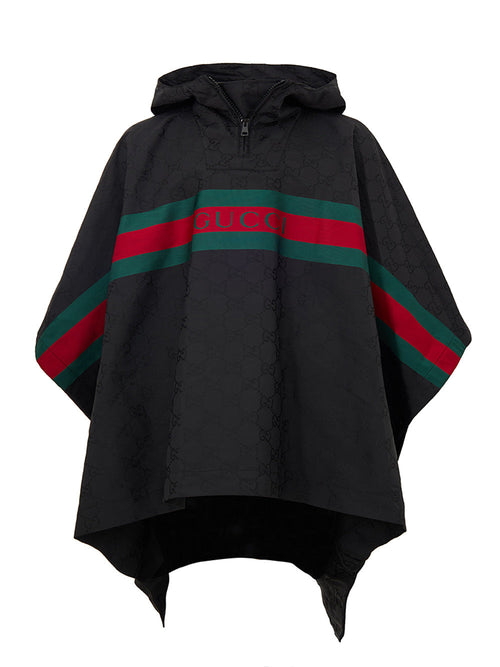 Gucci Mantella Nera con Logo Web e Stampa Monogramma GG da uomo