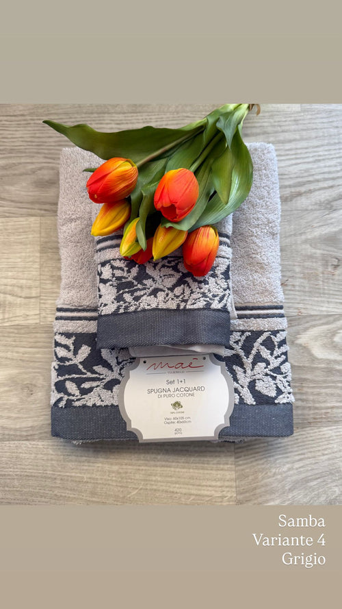 Set Asciugamani 1+1 Via Roma 60 Samba – Spugna di Cotone Jacquard 420 gr/m²