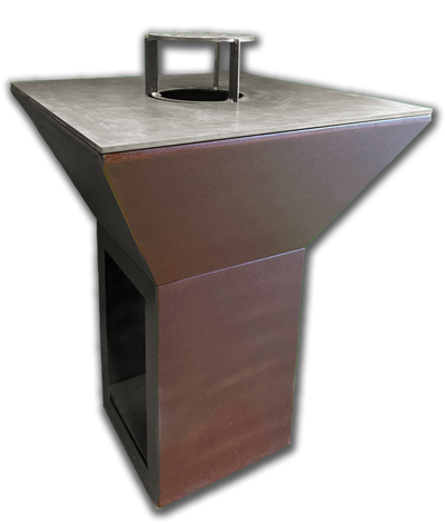 Barbecue a piastra a legna diametro 75x75 struttura tipo corten.