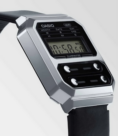 Casio A-100WEL-1A – Orologio Digitale Vintage, Cinturino in pelle nero