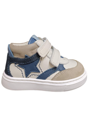 Sneakers primi passi bambino Balducci Cita beige blu pelle - Stile naturale con velcro