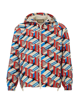Gucci Giubbino in Nylon con Stampa Geometrica Multicolor da uomo