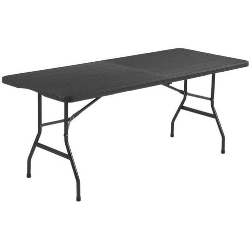 Tavolo reception pieghevole 8 persone 180x74 x73,5cm - Struttura in acciaio e piano in polietilene - Effetto resina intrecciata - Nero