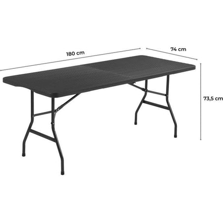 Tavolo reception pieghevole 8 persone 180x74 x73,5cm - Struttura in acciaio e piano in polietilene - Effetto resina intrecciata - Nero