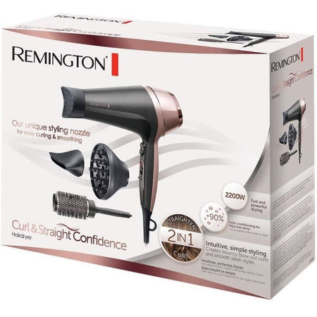 Remington D5706 Set da parrucchiere, asciugacapelli ionico Curl Confidence 2200W, pennello da 45 mm, griglia in ceramica, leggero, silenzioso