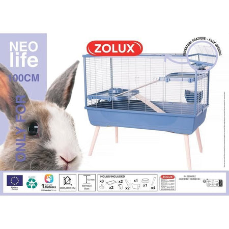 Gabbia rialzata per roditori - Zolux - Néolife - 2 livelli per conigli - 99 x 54 x 92 cm - Blu
