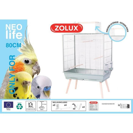 Gabbia per uccelli rialzata - Zolux - Néolife - Per parrocchetti, calopsitte, canarini - 81 x 48 x 130 cm - Verde