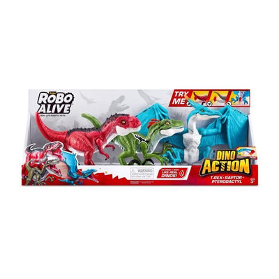 Dinos Pack - ZURU - Dino Action Mega Dinos 3 Pack - T-Rex, Velociraptor e Pterodattilo interattivi e ruggenti