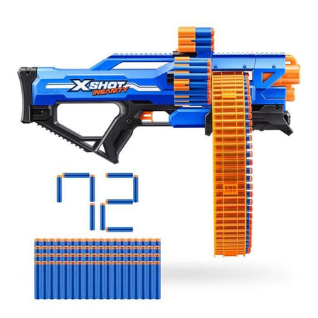 Blaster rotante - ZURU - XSHOT Insanity Mad Mega Barrel - Blaster con canna da 72 dardi e portata di 27 metri