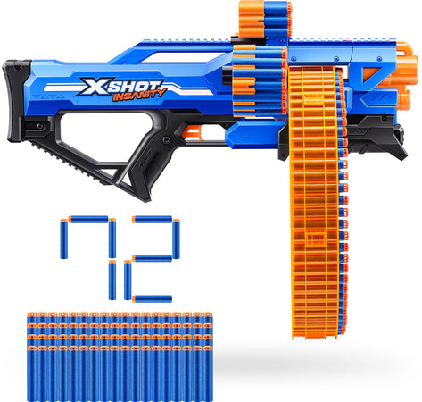 Blaster rotante - ZURU - XSHOT Insanity Mad Mega Barrel - Blaster con canna da 72 dardi e portata di 27 metri