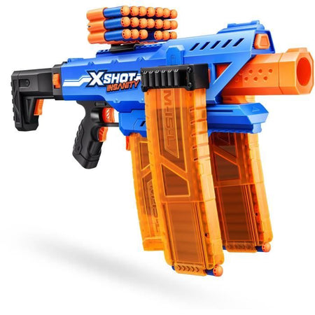 Blaster motorizzato - ZURU - X-SHOT Clip Blaster - 4 caricatori - Gittata 27 m - Estensioni incluse