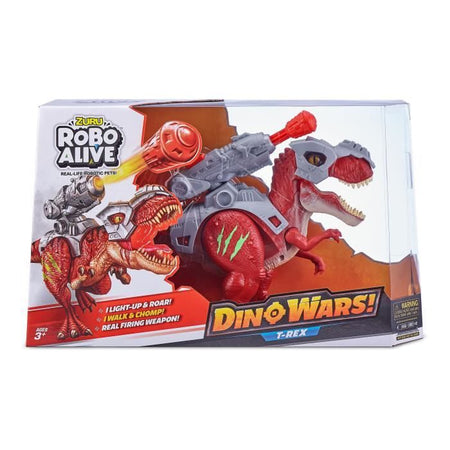 Dinosauro interattivo - ZURU - ROBO ALIVE Dino Wars T-Rex - Cammina e ruggisce - Armatura difensiva - Lanciamissili