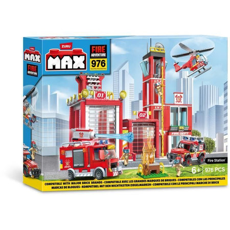 Set di costruzione - ZURU - Caserma dei pompieri grande (976 pezzi) - Crea una caserma dei pompieri con veicoli e accessori