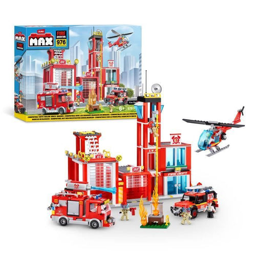Set di costruzione - ZURU - Caserma dei pompieri grande (976 pezzi) - Crea una caserma dei pompieri con veicoli e accessori