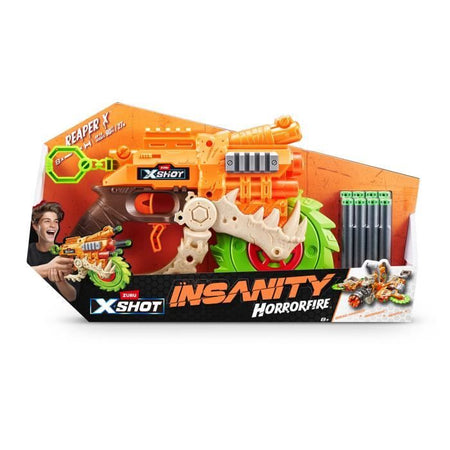 Lanciatore di freccette - ZURU - X-SHOT Horrorfire Reaper-X - 27 m di gittata - Lama di sega incorporata - Azione divertente
