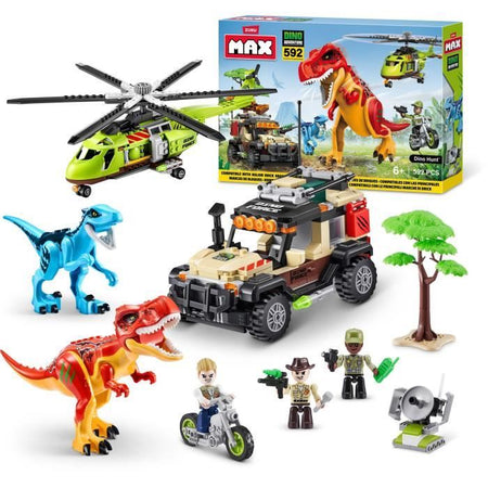 Set di costruzione - ZURU - Dino Adventure Dino Hunt (592 pezzi) - Avventura preistorica con dinosauri e veicoli