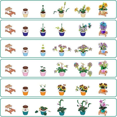 Set di costruzione - ZURU - Piante da giardino in vaso - 233 pezzi max - 6 modelli - Vaso e supporto inclusi