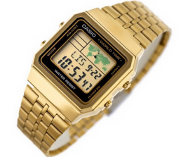 Orologio Casio unisex, A-500WGA-1D, versione gold con fusi orari, acciaio inossidabile, movimento al quarzo