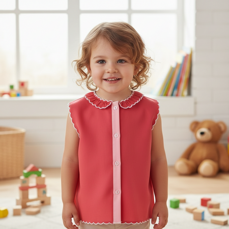 Camicetta per Bambini Petit Camicia Bimbi Smanicata in Seta Rossa E Bianca Con Ricamo Fortuna Taglia Unica Art. P132