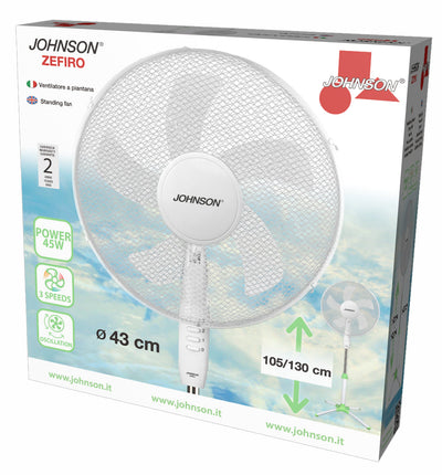 Ventilatore a piantana Johnson Zefiro 43cm 3 velocità  43cm Potente 45W Bianco/Verde