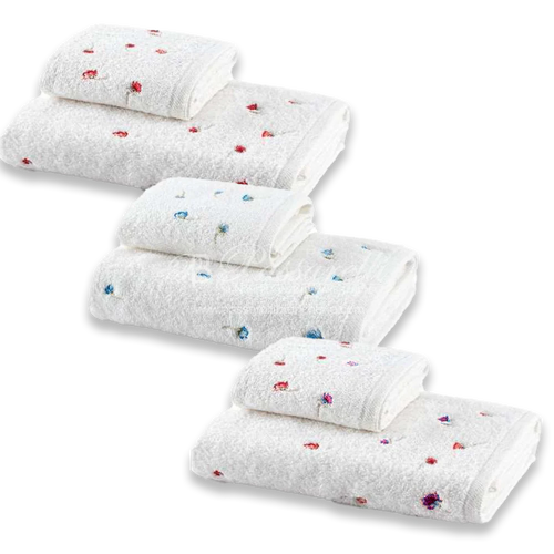 Zucchi Set 3+3 spugna viso + ospite con ricamo 100% cotone Ginny 2411S50