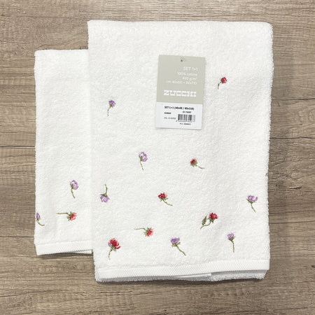 Zucchi Set spugna viso + ospite con ricamo 100% cotone Ginny 2410S14