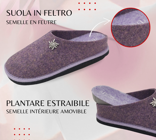 Primo Calzature Ciabatte Donna ValGardena Pantofole Invernali da Casa in Lana, Suola in Feltro con Plantare Estraibile