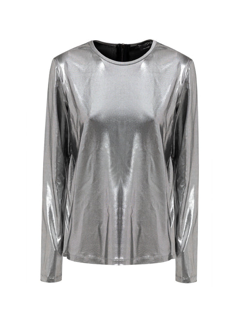 Tom Ford Maglietta in tessuto metallizzato argento da donna
