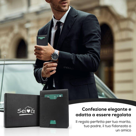 SEI G Portafoglio nero uomo portacarte blocco RFID