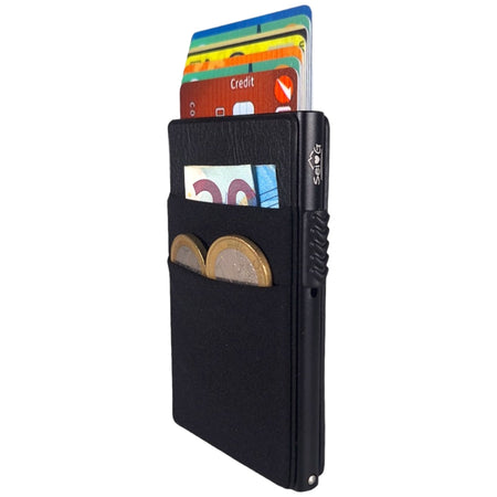 Sei G portacarte in alluminio nero con tasca elastica