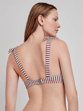 Costume Gisela 2/30226BT taglia S, bikini fantasia righe, top triangolo con foam estraibile, slip regolabile con laccetti, tessuto con fibra metallica.