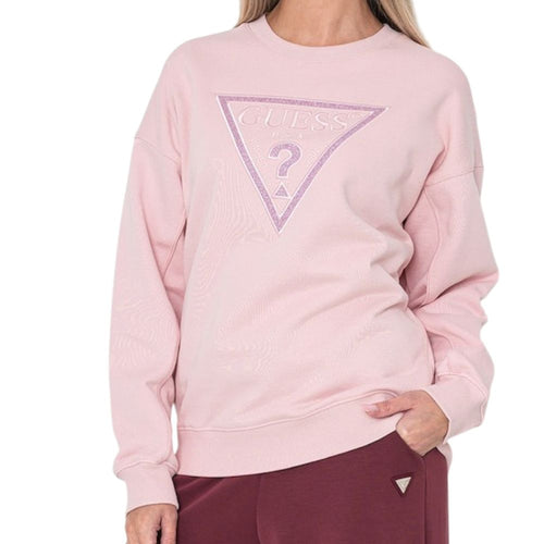 Guess felpa rosa logo triangolo glitter W5BQ11KC8I1G66B